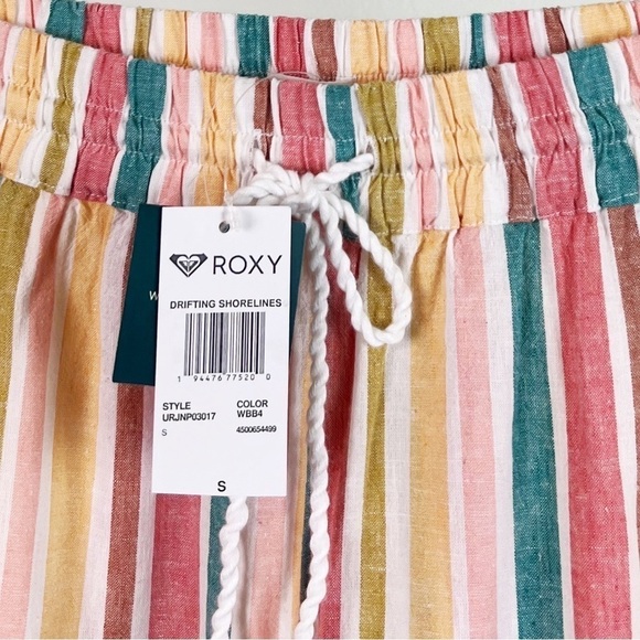 NWT Roxy Drifting Shorelines Striped Wide Leg Crop Trouser Linen Pants - Picture 8 of 10